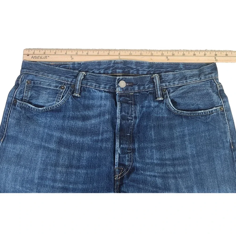 Levi's 501 Jeans Men's 36x34* Blue Denim Straight Leg Button Fly Distressed